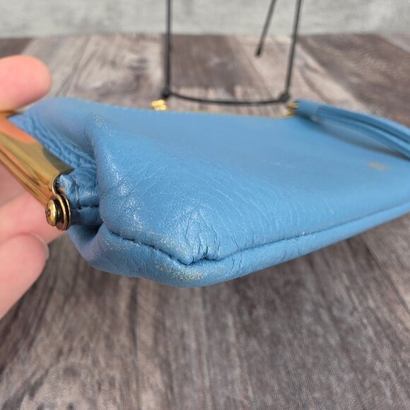 HOBO Cora Large Frame Wallet Clutch Wristlet Dusty Blue Leather Botanical Print - Picture 5 of 14